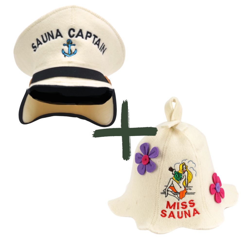 Saunahüte „Saunakönig und -königin“, 100 % Wolle, 2er-Set