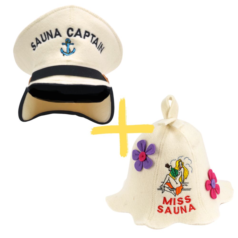 Saunahüte „Saunakönig und -königin“, 100 % Wolle, 2er-Set