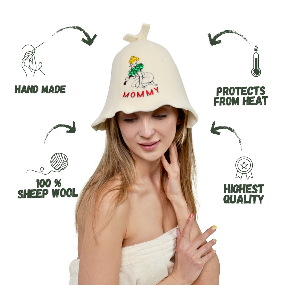Sauna Hat ‘Sauna Mommy’ 100% Wool