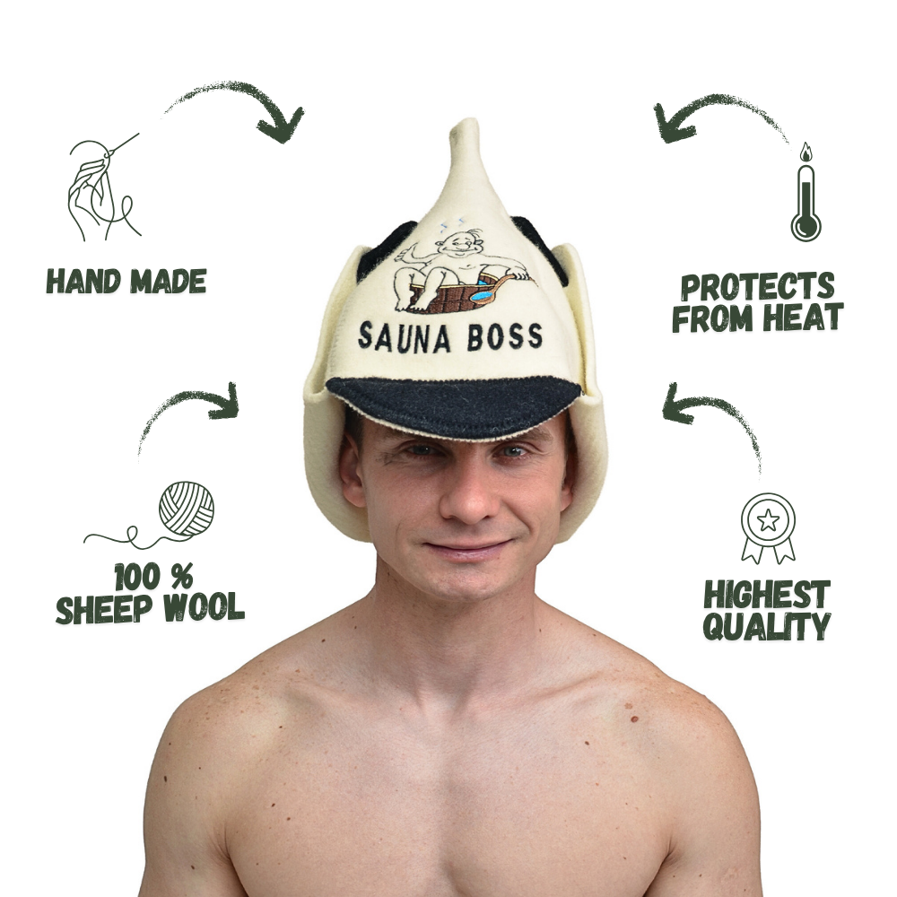 Sauna Hat ‘Sauna Boss’ 100% Wool