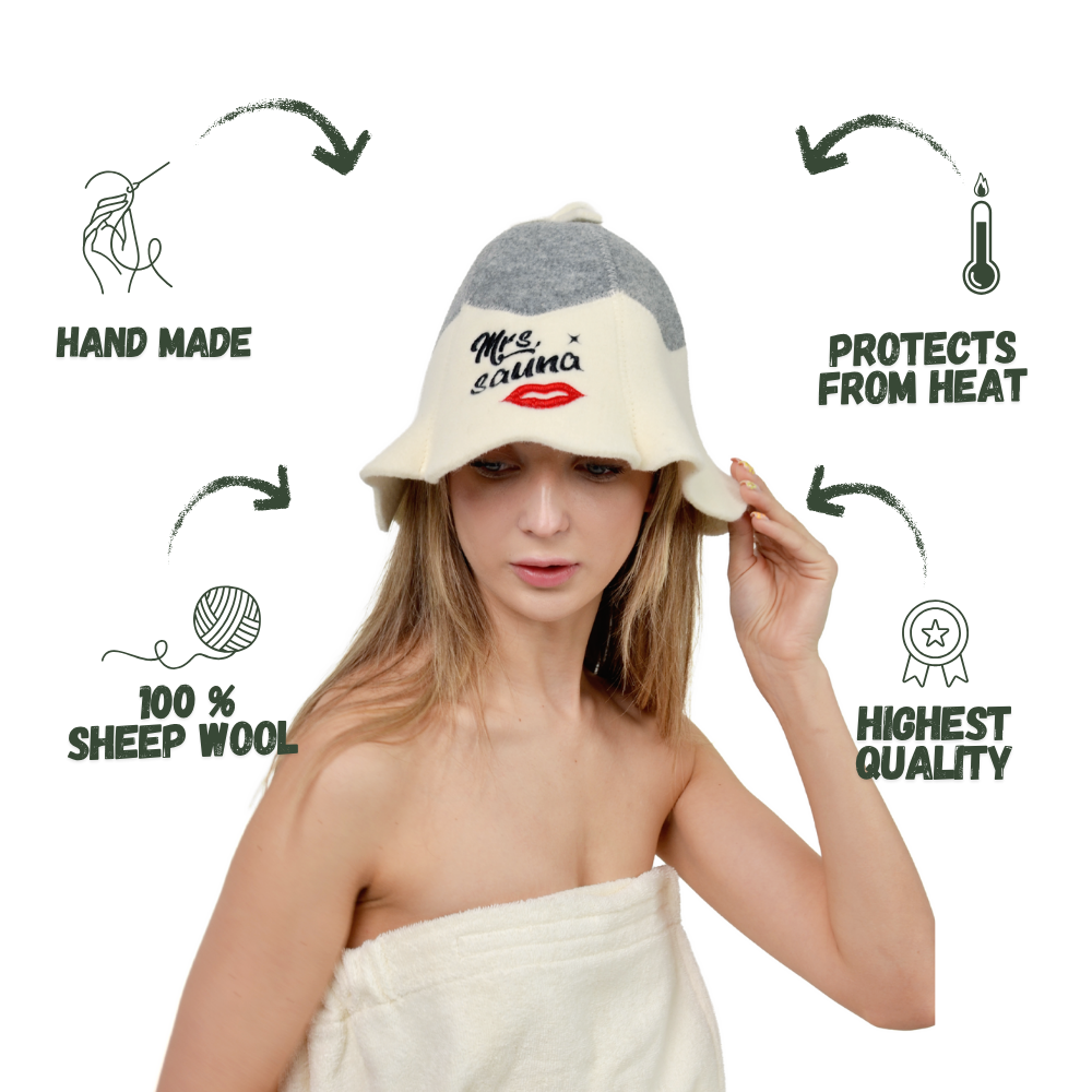Sauna Hat ‘Mrs. Sauna’, 100% Wool