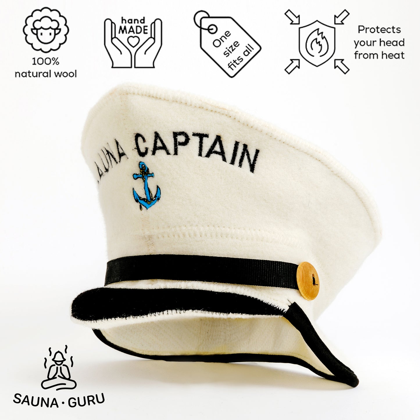 Sauna Hat “Sauna Captain” & “Sauna Boss”100% Wool, Set of 2 - Saunaguru.eu