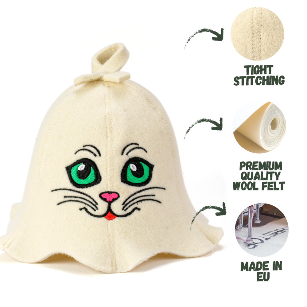 Sauna Hat ‘Sauna Kitten’ 100% Wool