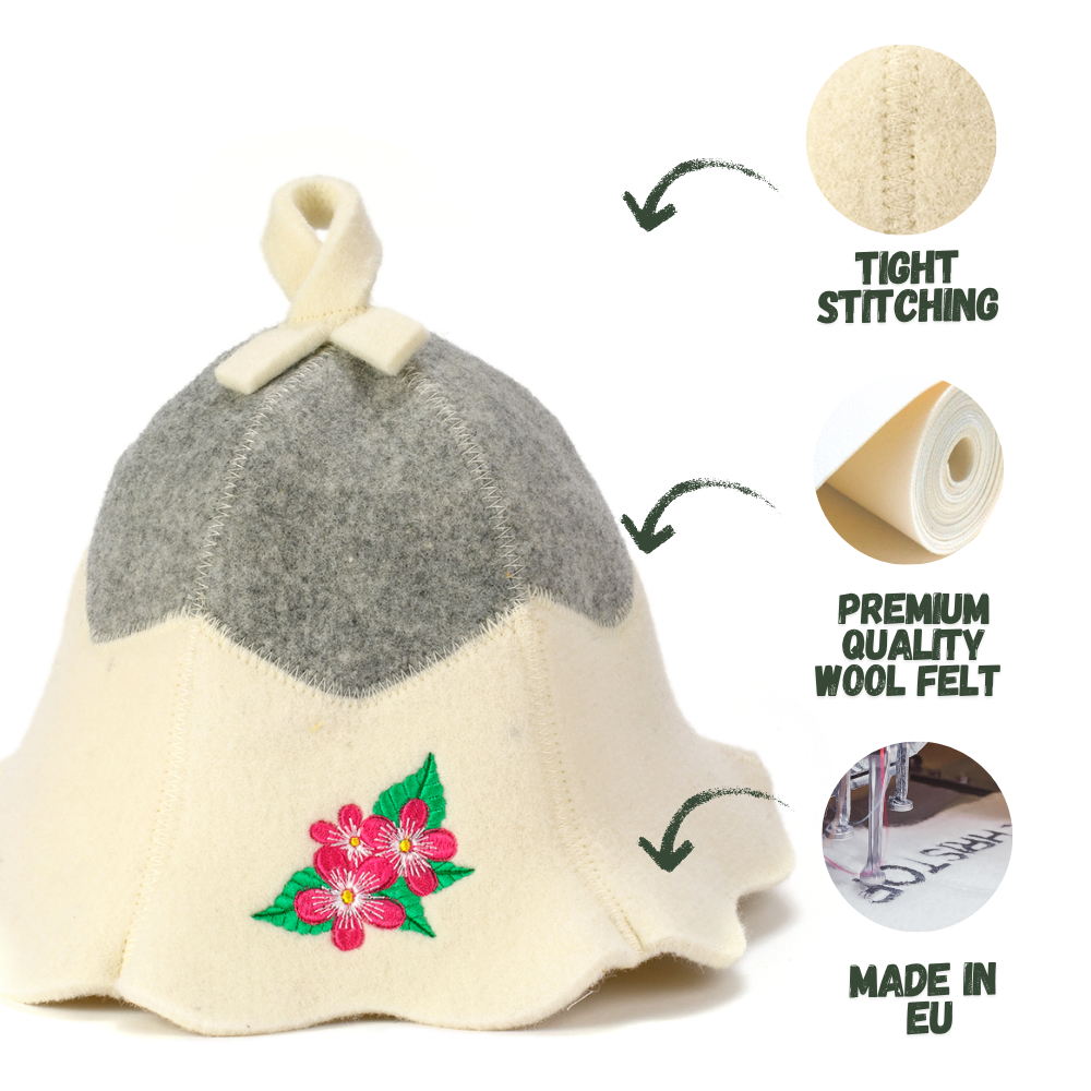 Sauna Hat ‘Flowers’ 100% Wool