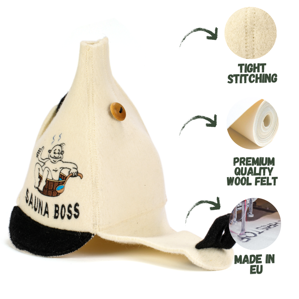 Sauna Hat ‘Sauna Boss’ 100% Wool