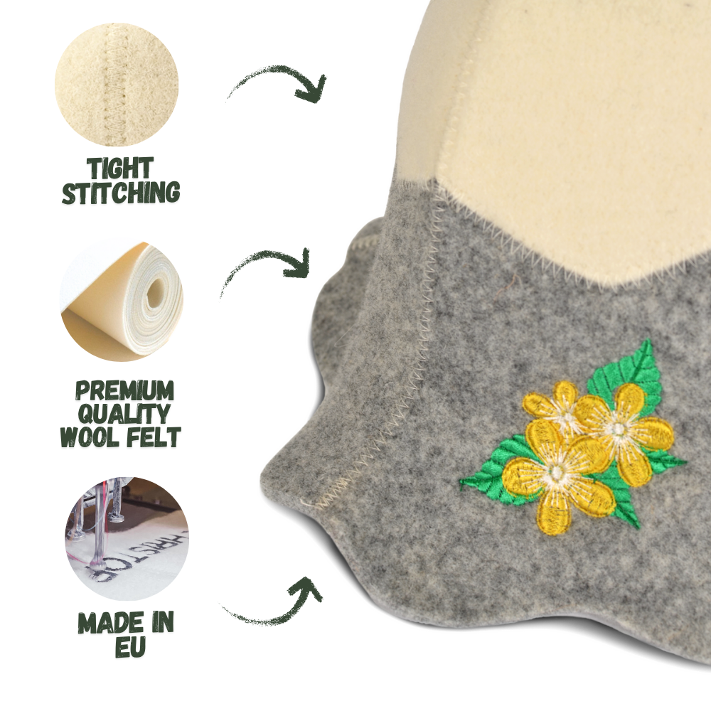 Sauna Hat ‘Flowers’ 100% Wool