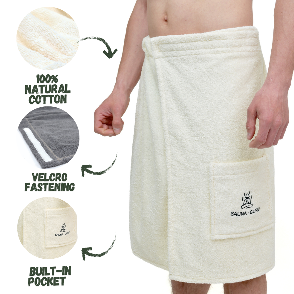 Sauna-Wickeltuch für Herren mit Tasche – 100 % Baumwolle, verstellbare Passform