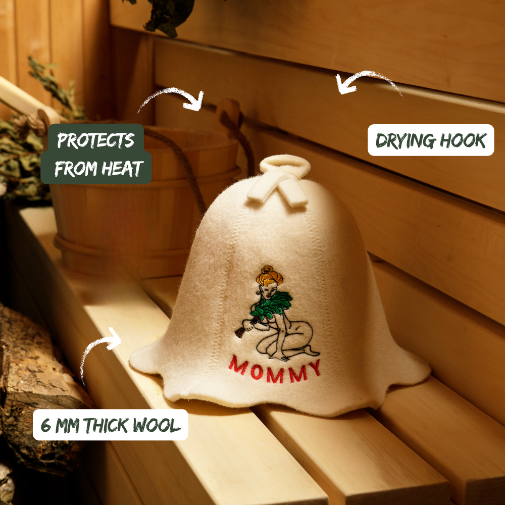 Sauna Hat ‘Sauna Mommy’ 100% Wool
