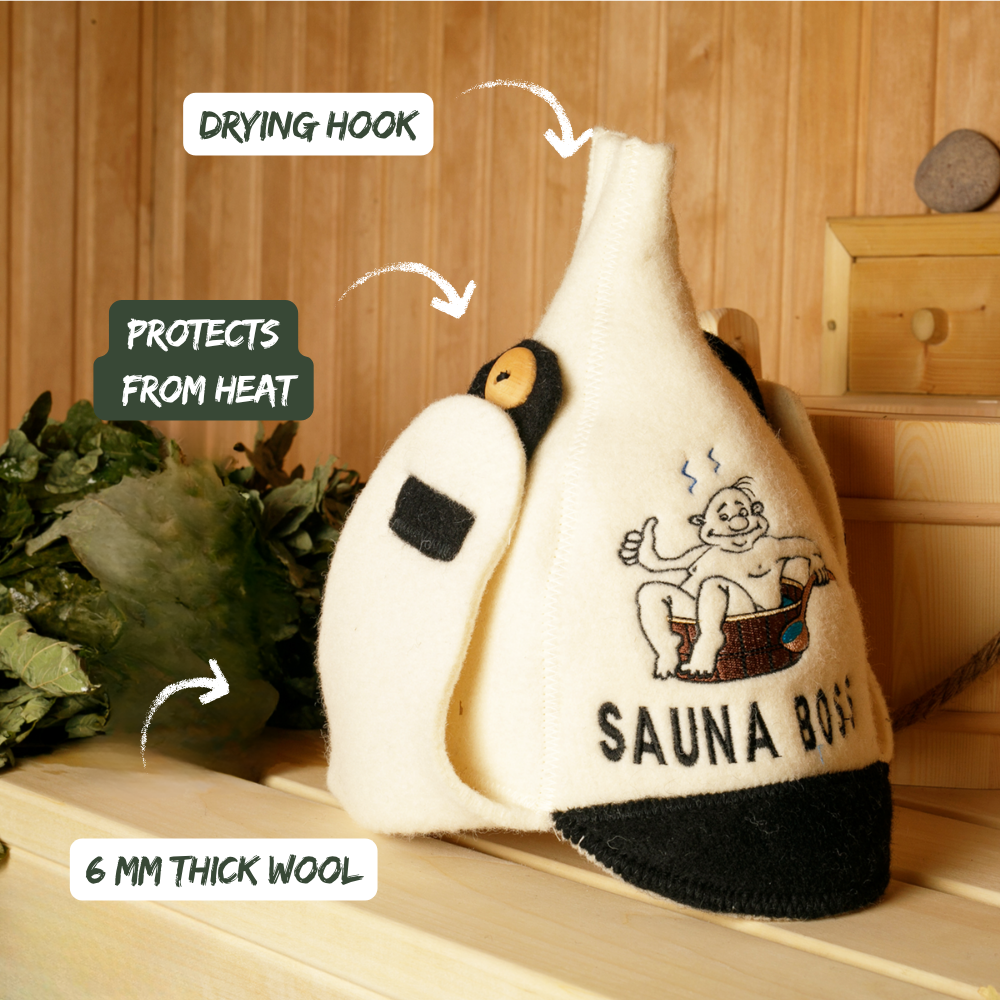 Sauna Hat ‘Sauna Boss’ 100% Wool