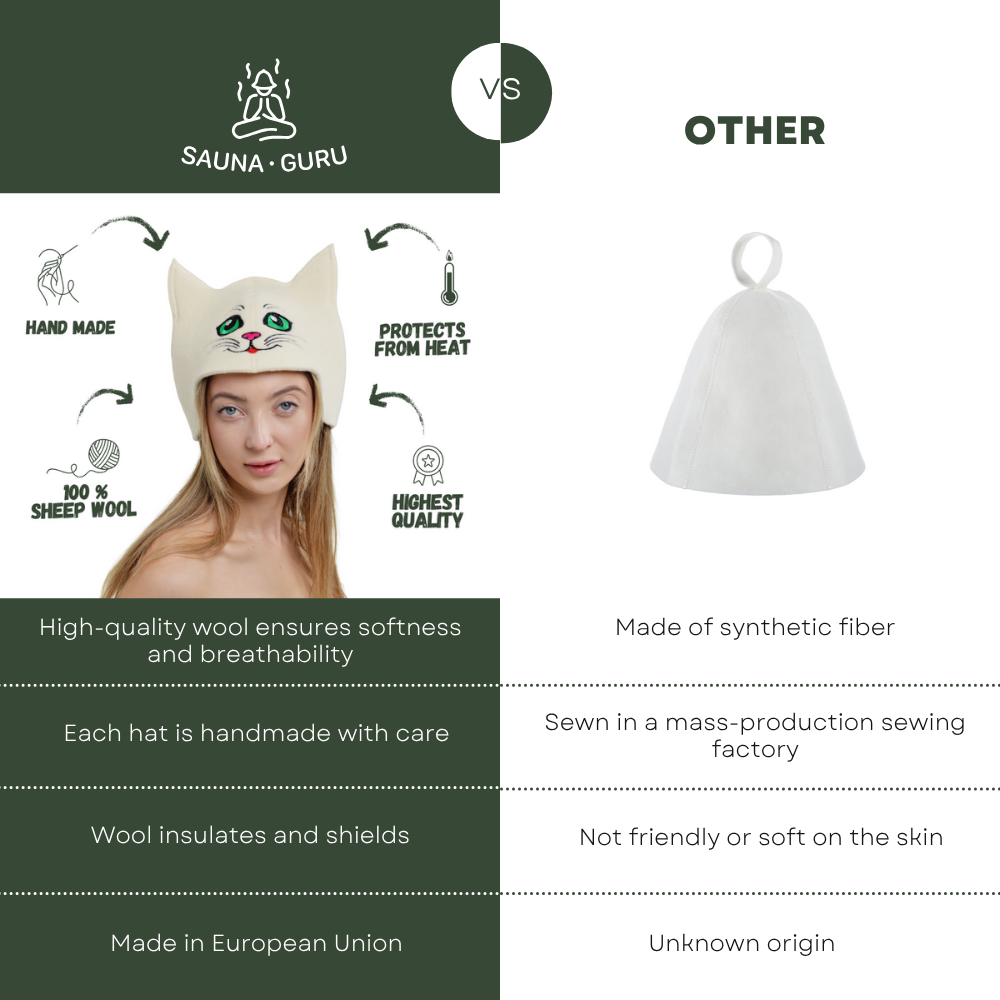 Sauna Hat ‘Green-eyed Kitty’ 100% Wool