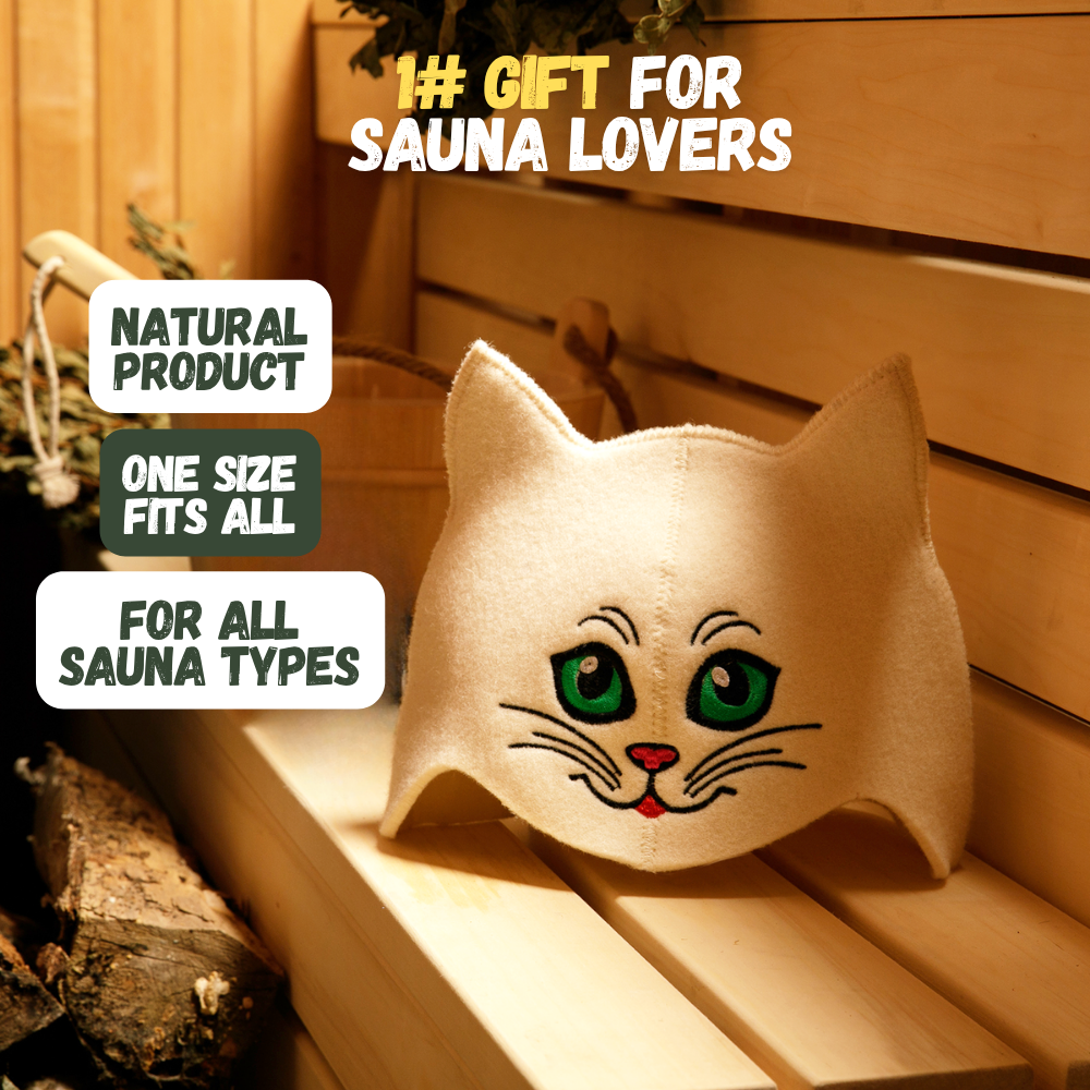 Sauna Hat ‘Green-eyed Kitty’ 100% Wool