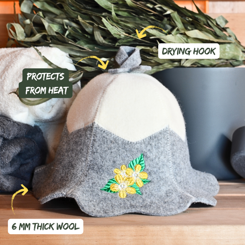 Sauna Hat ‘Flowers’ 100% Wool