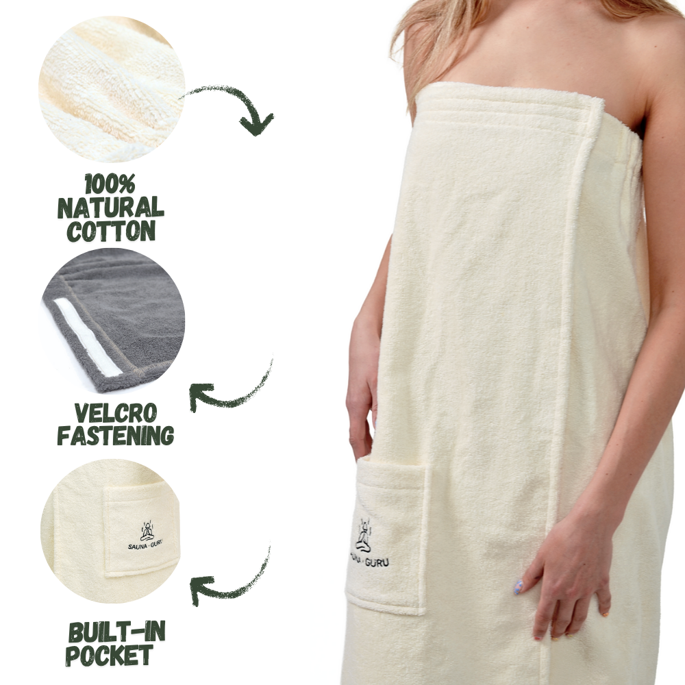 Sauna-Wickeltuch für Damen mit Tasche – 100 % Baumwolle, verstellbare Passform