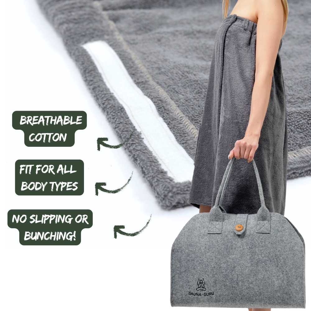 Sauna-Wickeltuch für Damen mit Tasche – 100 % Baumwolle, verstellbare Passform
