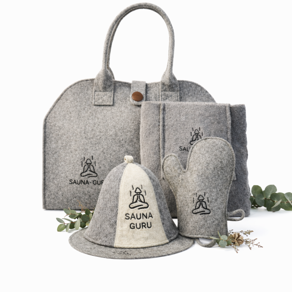Komplettes Sauna-Set – Mütze, Handtuch, Handschuh und Sitzpolster –