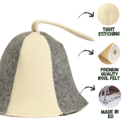 Sauna Hat White/Grey 100% Wool - Saunaguru.eu