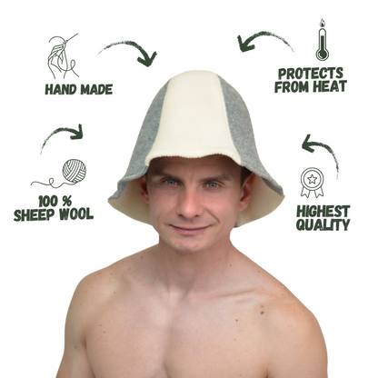 Sauna Hat White/Grey 100% Wool - Saunaguru.eu
