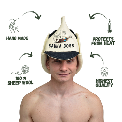 Sauna Hat ‘Sauna Boss’ 100% Wool