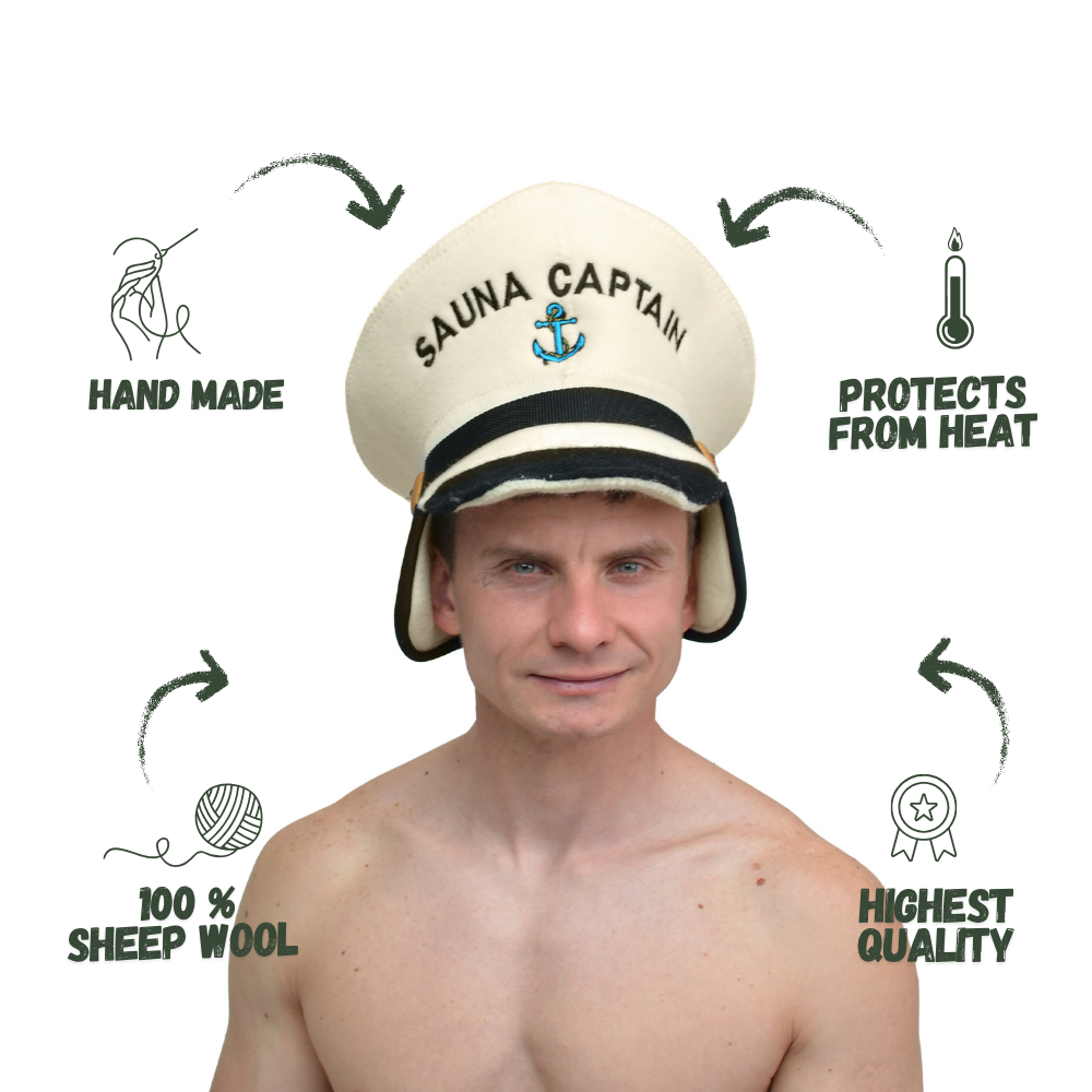 Sauna Hat ‘Sauna Captain’ 100% Wool - Saunaguru.eu