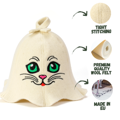 Sauna Hat ‘Sauna Kitten’ 100% Wool