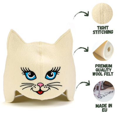 Sauna Hat ‘Blue-eyed Kitty’ 100% Wool