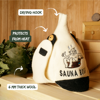 Sauna Hat ‘Sauna Boss’ 100% Wool