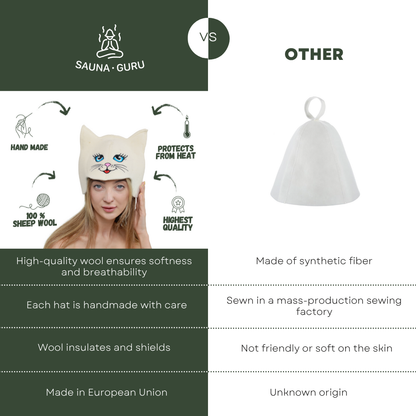 Sauna Hat ‘Blue-eyed Kitty’ 100% Wool