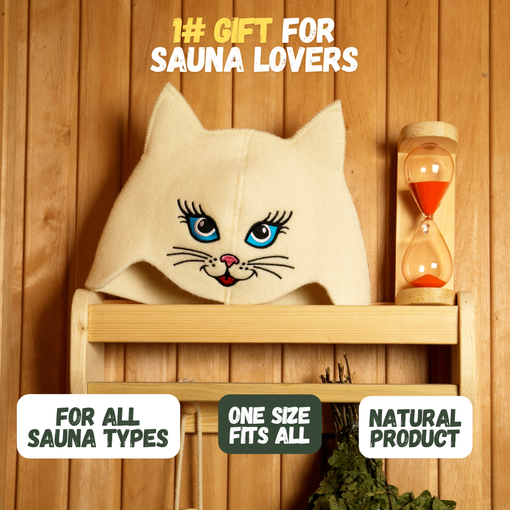 Sauna Hat ‘Blue-eyed Kitty’ 100% Wool