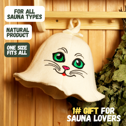 Sauna Hat ‘Sauna Kitten’ 100% Wool