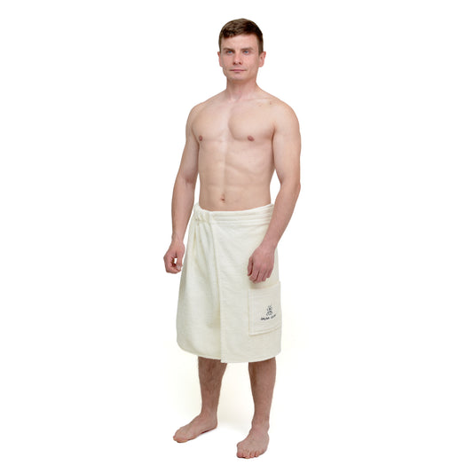 Sauna-Wickeltuch für Herren mit Tasche – 100 % Baumwolle, verstellbare Passform