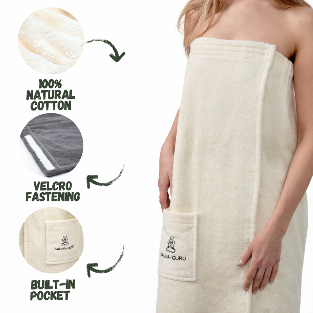 Women’s Sauna Wrap Towel with Pocket – 100% Cotton, Adjustable Fit