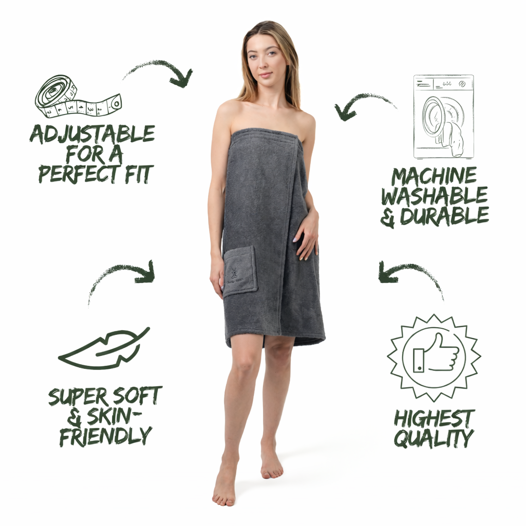 Women’s Sauna Wrap Towel with Pocket – 100% Cotton, Adjustable Fit