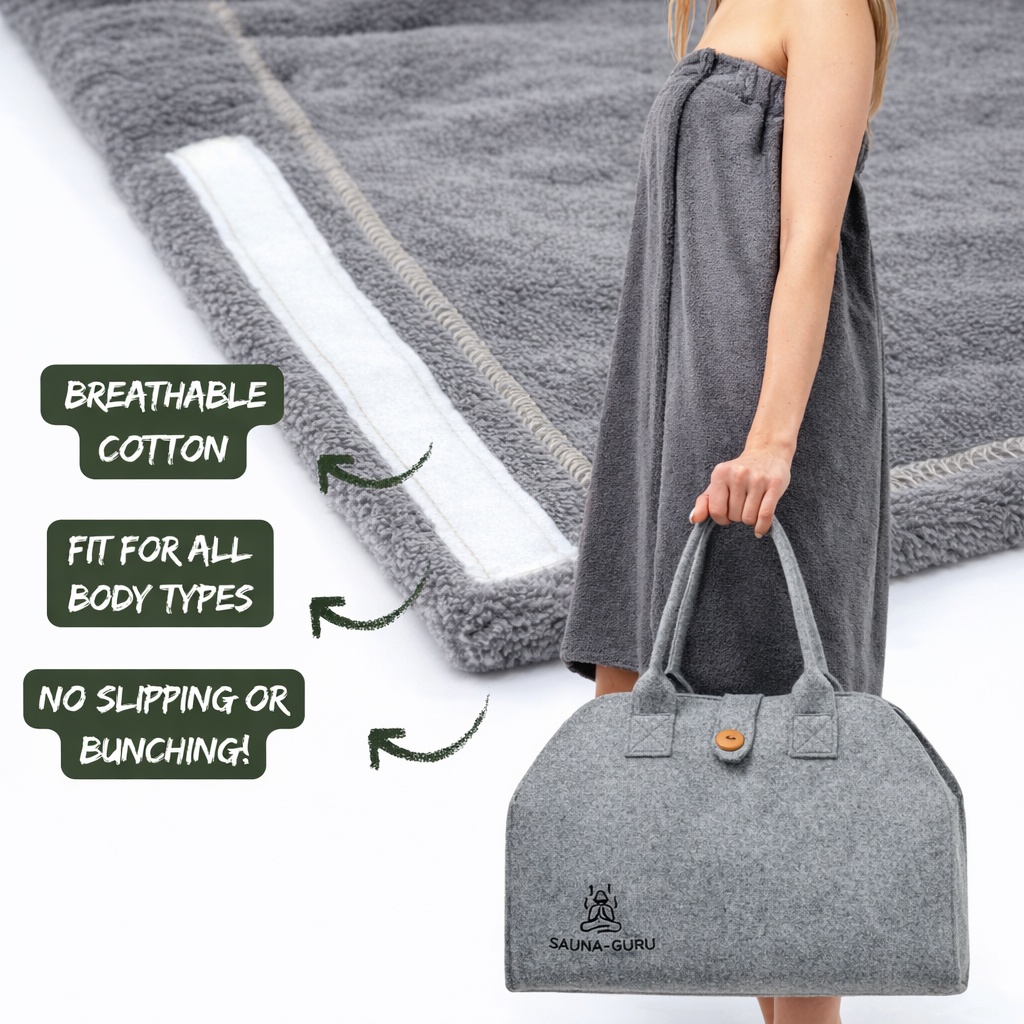 Women’s Sauna Wrap Towel with Pocket – 100% Cotton, Adjustable Fit