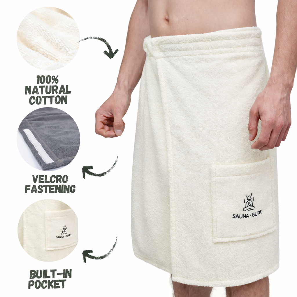 Men’s Sauna Wrap Towel with Pocket – 100% Cotton