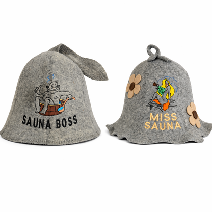 Sauna Hat “Miss Sauna” & “Sauna Boss”100% Wool, Set of 2