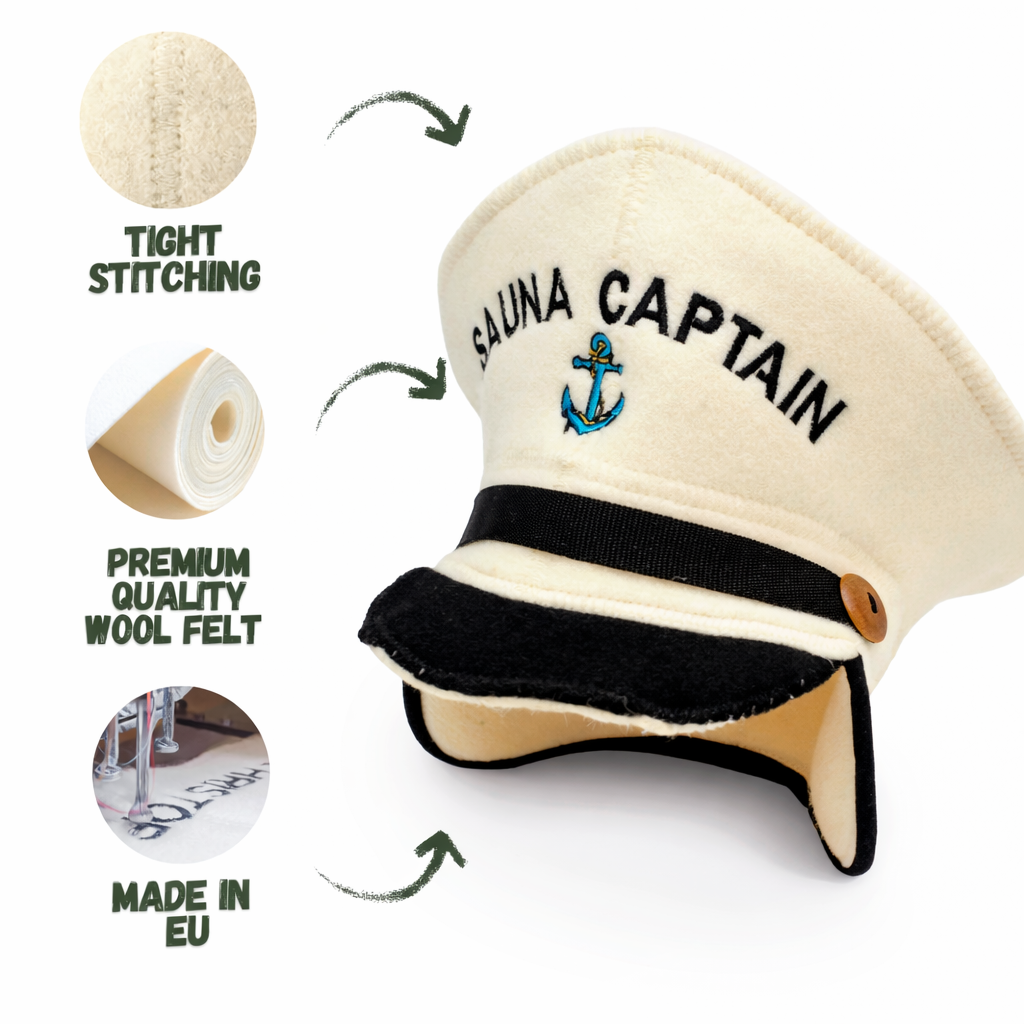 Sauna Hat ‘Sauna Captain’ 100% Wool - Saunaguru.eu