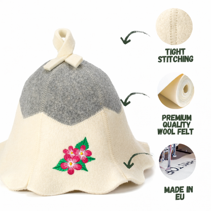 Sauna Hat ‘Flowers’ 100% Wool