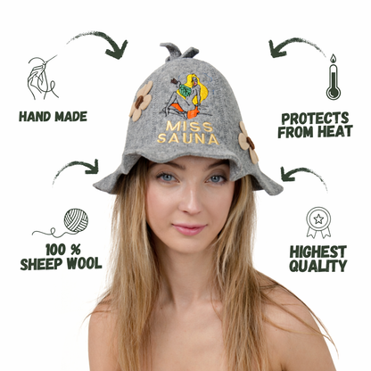 Sauna Hat ‘Miss Sauna’ 100% Wool