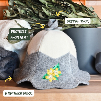 Sauna Hat ‘Flowers’ 100% Wool