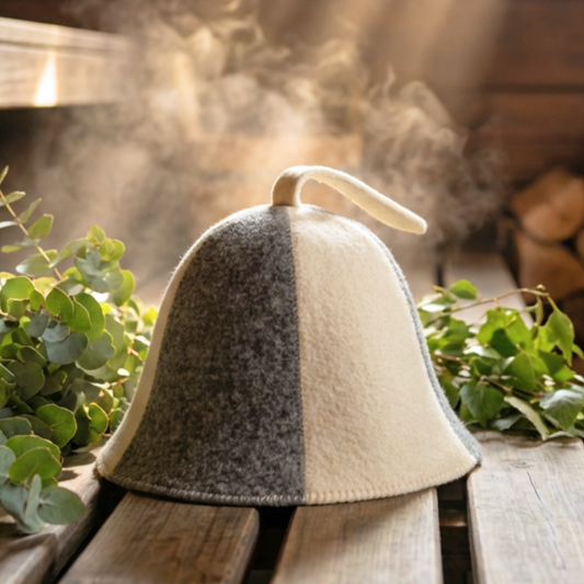 Sauna Hat White/Grey 100% Wool