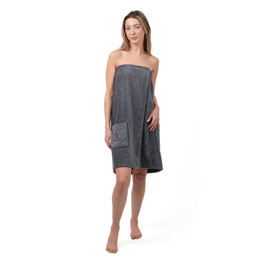 Sauna-Wickeltuch für Damen mit Tasche – 100 % Baumwolle, verstellbare Passform