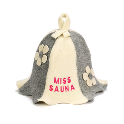 Stylish and comfortable „MISS SAUNA“ wool sauna hat, perfect for a gift