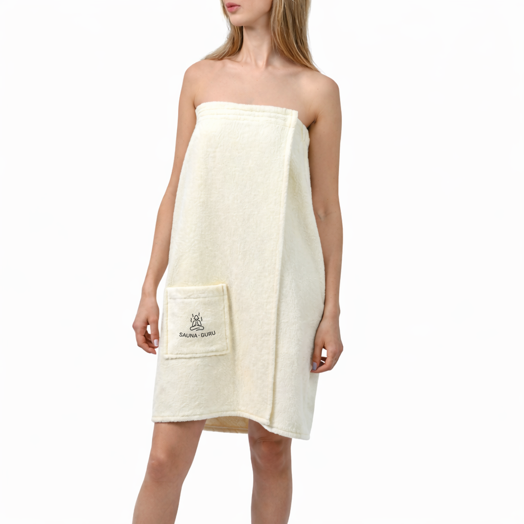 Women’s Sauna Wrap Towel with Pocket – 100% Cotton, Adjustable Fit