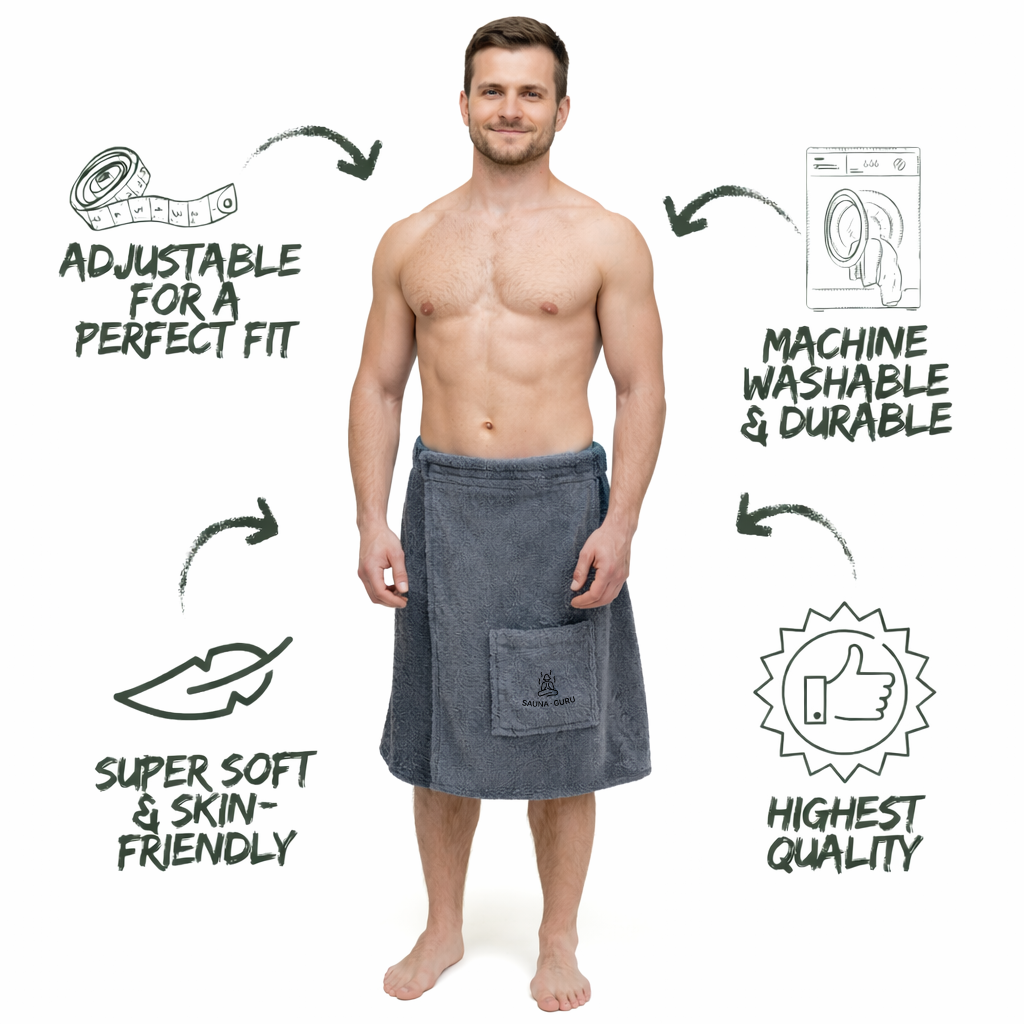 Men’s Sauna Wrap Towel with Pocket – 100% Cotton