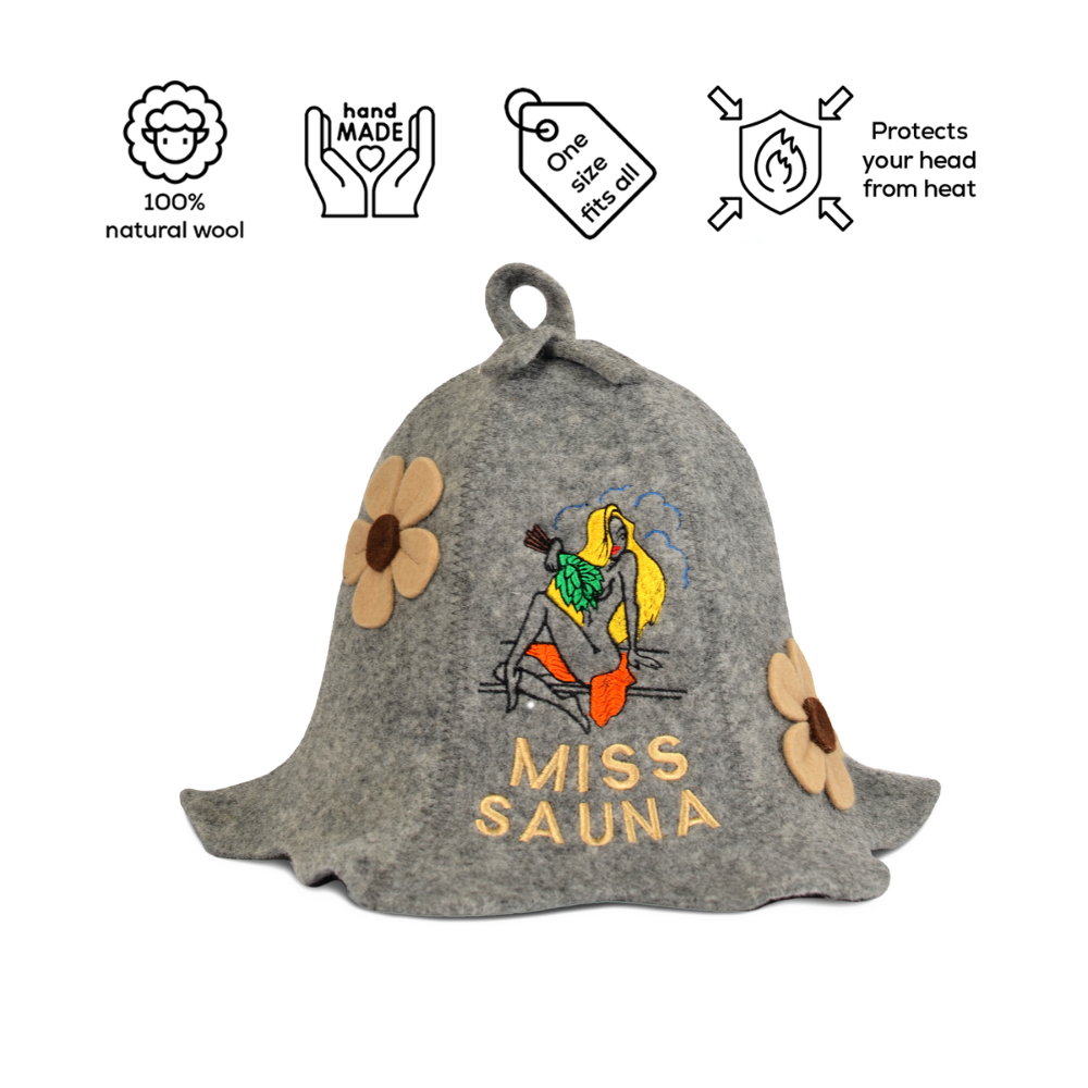 Sauna Hat “Miss Sauna” & “Sauna Boss”100% Wool, Set of 2