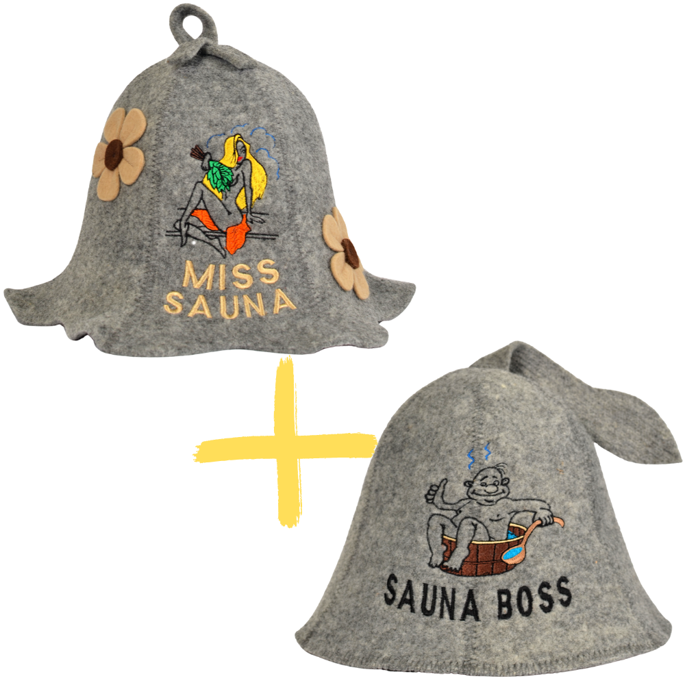 Sauna Hat “Miss Sauna” & “Sauna Boss”100% Wool, Set of 2