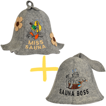 Sauna Hat “Miss Sauna” & “Sauna Boss”100% Wool, Set of 2