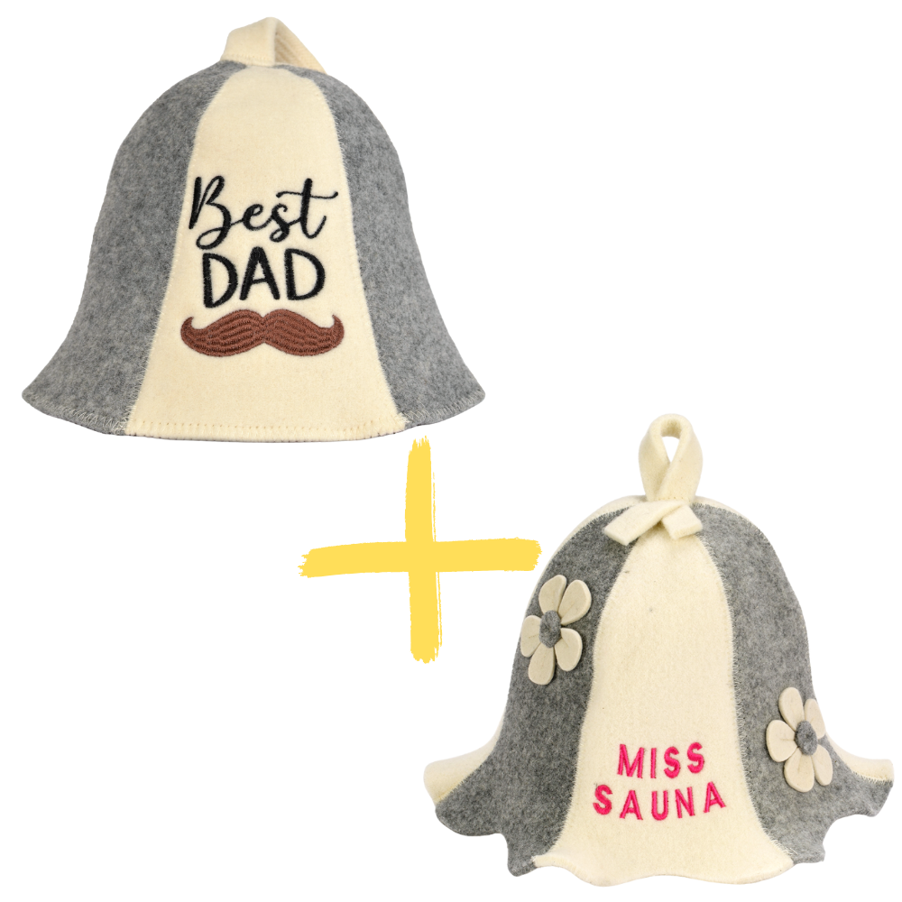 Sauna Hat “Miss Sauna” & “Best Dad”100% Wool, Set of 2