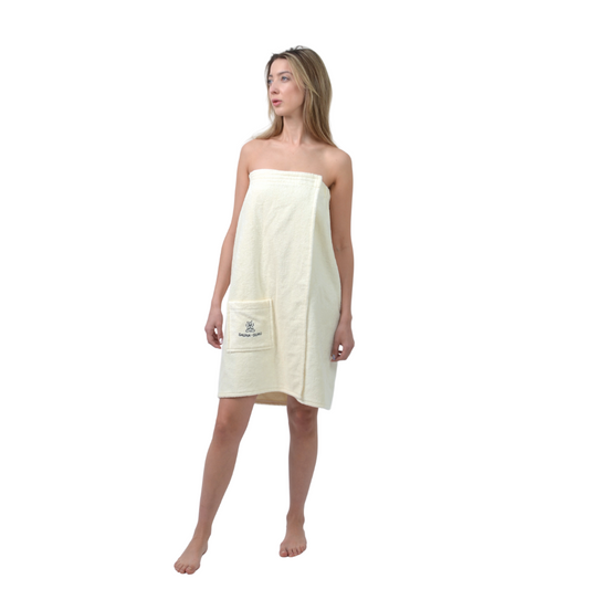 Sauna-Wickeltuch für Damen mit Tasche – 100 % Baumwolle, verstellbare Passform