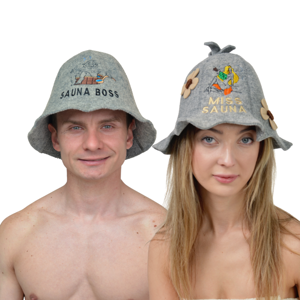 Sauna Hat “Miss Sauna” & “Sauna Boss”100% Wool, Set of 2